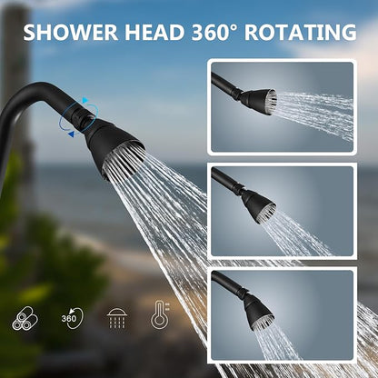 Aolemi Outdoor Shower Kit Fixtures Faucet System Double Handle Exposed Shower with Brass Mix Valve and Height-Adjustable Shower Pipe 6 Inch Center with Showerhead Matte Black
