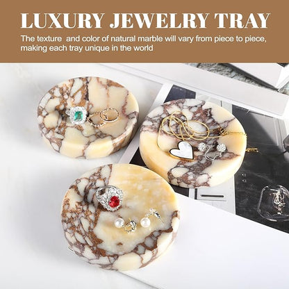 Koville Luxury Italy Calacatta Viola Marble Jewelry Dish, Small Round Trinket Dish for Ring Necklace Earring, 4" Stone Decorative Dish, Aesthetic Home Table Marble Decor