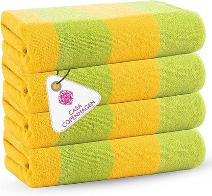 CASA COPENHAGEN Malibu Beach Towels Designed in Denmark Rough and Tough, Quick Dry, for Pool, Bath & Shower 30x60 inches 4 Pieces Cotton Beach Bath Towels Set - Green