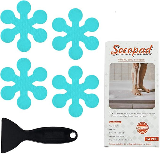 Bathtub Stickers Non-Slip, 24 PCS Safety Shower Treads Adhesive Appliques with Premium Scraper (Blue)