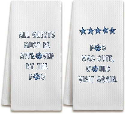 Funny Dog Kitchen Dish Towels, Gifts for Dog Lovers Owners Mom Lady, Guest Bathroom Decor, Pet Lover Gifts Hand Tea Towels for Bathroom Kitchen, 16x24 Inches Set of 2