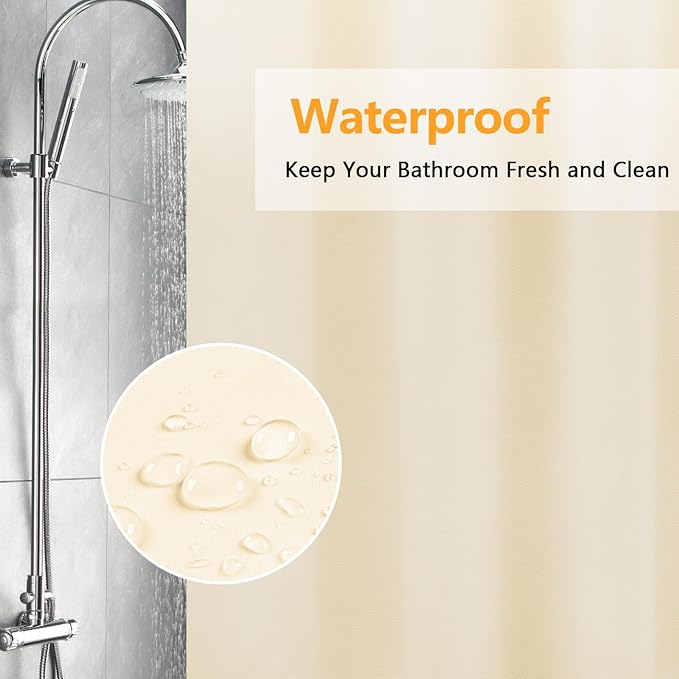 Waterproof Fabric Shower Curtain Liner with 3 Weighted Magnets, 72 x 84 inch Extra Long Cream Cloth Shower Liner Machine Washable, Hotel Quality Lightweight Tall Shower Curtain for Bathroom