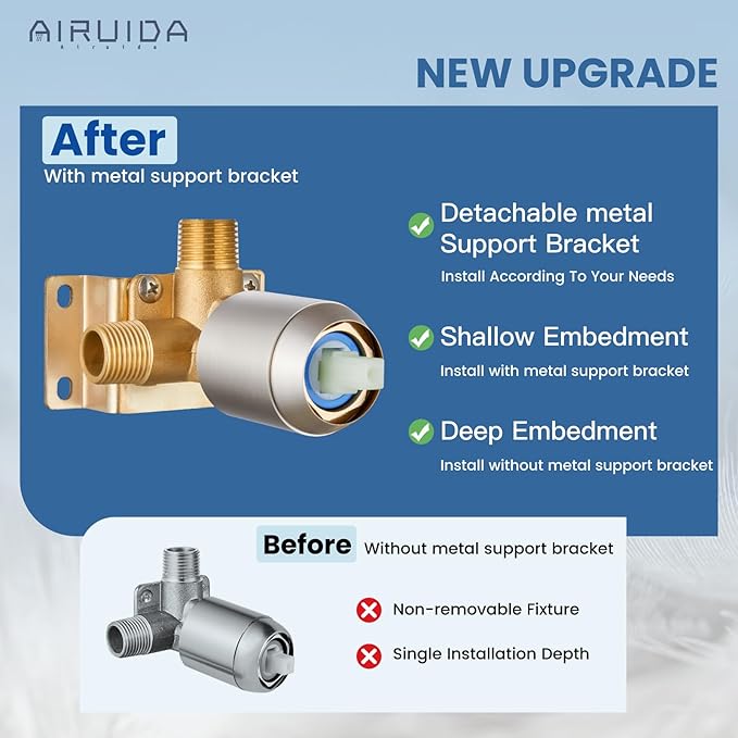 Airuida Shower Faucet Set Bathroom Rain Shower System SUS304 Stainless Steel Single Handle With Male Threads Rough-in Valve Shower Trim Kit 4 Inch Wall Mount Shower Head Brushed Nickel