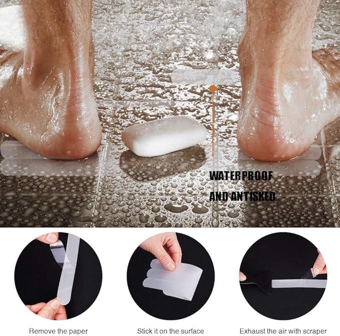 Original Anti Slip Shower Stickers, Safety Bathtub Strips Adhesive Decals with Premium Scraper for Bath Tub Shower Stairs Ladders Boats