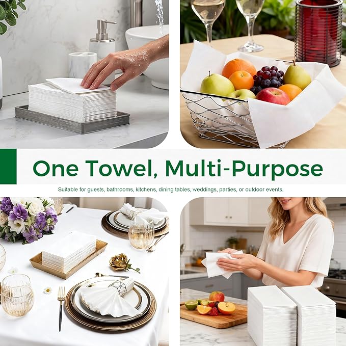 Charmount 300 Pack Disposable Paper Hand Towels Bulk, White Guest Towels Napkins for Bathroom, Linen-Feel Napkins Wedding, Party, Dinner, Everyday Use, or Decorative Cocktail