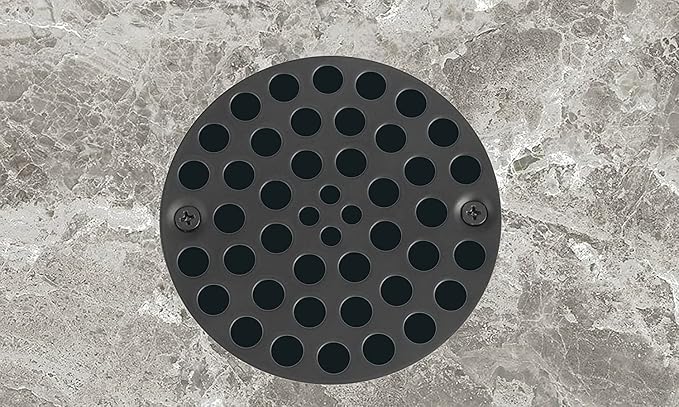 4" Black Screw-in Shower Strainer - 3-⅜” Screw Hole Spacing - 4 Inch OD Drain Cover - Solid Brass - Professional Grade and Lasting Durability - Matte Black Grate - Screws Included