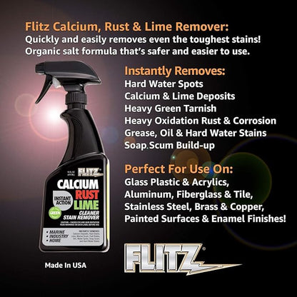 Flitz Calcium, Rust, & Lime Remover - 16oz Bottle of USA-Made Limescale Remover for Toilets, Showers, and More - Powerful Spray that Instantly Eliminates Tarnish, Grease, and Other Grime (1 Pack)