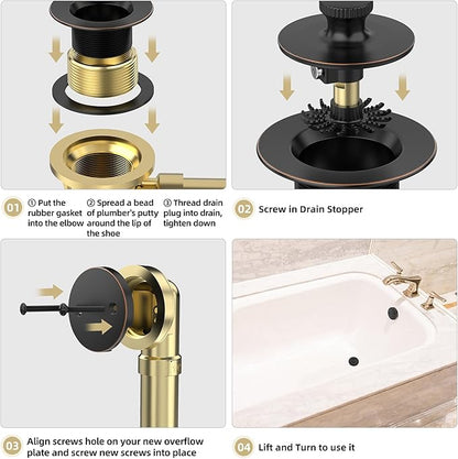 Oil Rubbed Bronze Bathtub Drain, Hair Catcher and 2-Hole Overflow Faceplate, 11.5/16 UNC, Lift and Turn Bathtub Drain Replacement, Tub Drain Stopper