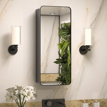 Keonjinn 15 x 36 Inch Black Slim Medicine Cabinets, Narrow Bathroom Medicine Cabinet with Mirror, Stainless Steel Framed, Adjustable Shelves, Recessed or Wall Mount, Soft Closing, Modern Farmhouse