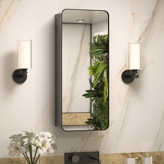 Keonjinn 15 x 36 Inch Black Slim Medicine Cabinets, Narrow Bathroom Medicine Cabinet with Mirror, Stainless Steel Framed, Adjustable Shelves, Recessed or Wall Mount, Soft Closing, Modern Farmhouse