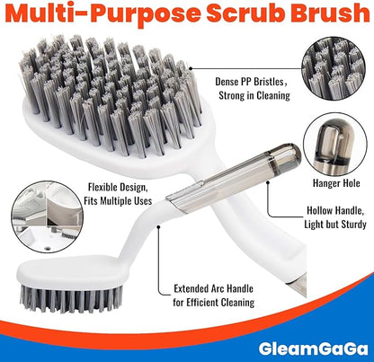 3 Pack Scrub Brush Set – Heavy-Duty Scrub Brushes for Cleaning with Handle, Cleaning Brush with Stiff Bristles, Shower Scrubber for Bathroom, Bathtub, Kitchen, Tile, Floor, Grout, Sink & Carpet