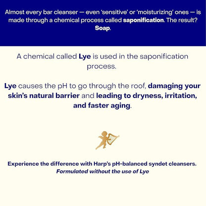 HARP pH-Balanced (5.0-6.0) Exfoliating Body Wash Bar - FRAGRANCE FREE. Bamboo Powder Exfoliation -the perfect consistency. Soap/Lye/Preservative/Dye/Masking agent-Free. Non-comedogenic.