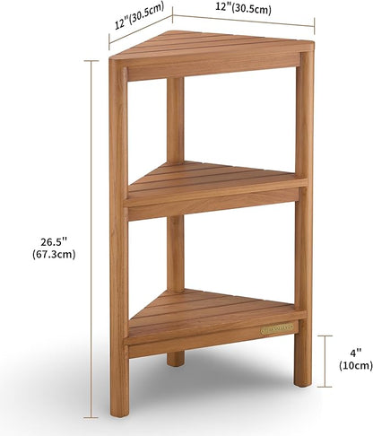 Fully Assembled Teak Corner Bath Shower Storage Stand, Corner Shelves, Shower Caddy 26.5"