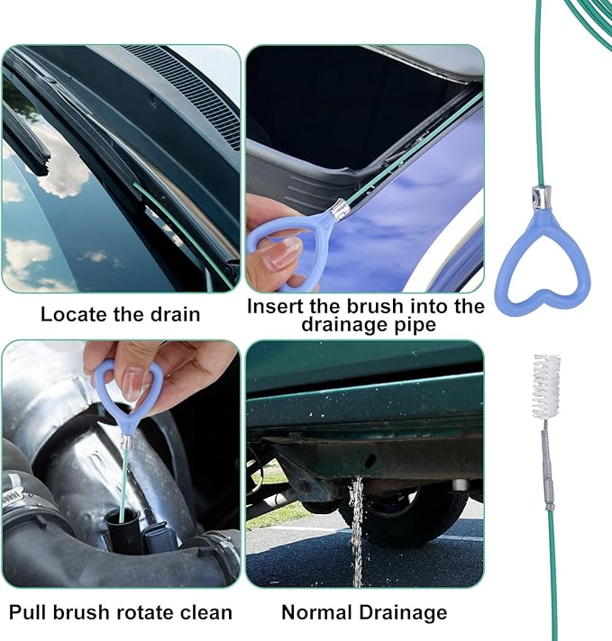 BOXOB 10 Pcs Car Sunroof Drain Cleaning Tool, 2 118in Flexible Long Pipe Cleaners with 4 Cleaning Brush 2 Syringe & Syringe Hose Heart Shaped Handle Soft Drain Brush for Auto Sunroof Wiper Hole