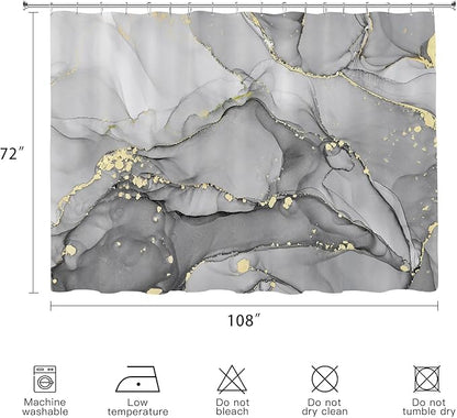 Extra Wide Marble Shower Curtain 108 x 72, Grey Abstract Shower Curtains for Claw Foot Tub, Modern Luxury 108 inch Long Shower Curtain Set with 18 Pack Plastic C-Hooks