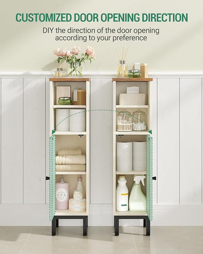 Bathroom Storage Cabinet, Corner Floor Cabinet with Shelves, Customized Door Opening Direction, Bathroom Organizer with Adjustable Shelf for Kitchen, Living, Toilet Paper Cabinets White Brown