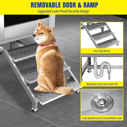 50" Stainless Steel Dog Washing Station, Pet Grooming Tub with Hot/Cold Faucet & Showerhead, Non-Slip Stairs for Small/Medium Dogs & Cats
