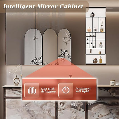 44IN Modern Bathroom Vanity with Sink - Bathroom Vanity with Drawer Organizer, LED Mirror Lights & Defogging Function | Wall - Mounted Vanity with Silver Sink Faucet