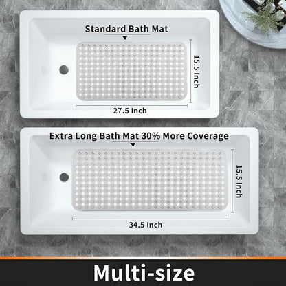 Yimobra Non Slip Bath Mat, Super Strong Suction Cups,34.5"x15.5"Long Tub Mat with Drain Holes, Machine Washable Fast Draining Shower Mats, Bathroom Essentials,Clear