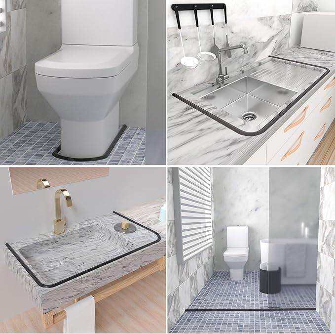 Duzzy 118 Inch Collapsible Shower Water Dam, Shower Threshold Water Stopper Barrier and Retention System and Keeps Water Inside Threshold Dry and Wet Separation, Suitable for Bathroom & Kitchen