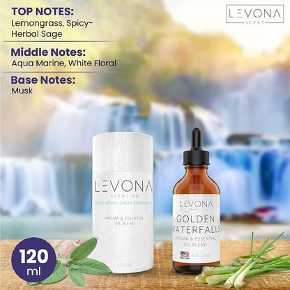 Levona Scent Essential Oils - Scents for Home, Hotel & Office Use - Perfect for Home Diffuser & Humidifiers - Aroma Fragrance Oil, Ideal for Massage, Relaxation, and Spa - Golden Waterfalls, 120ml
