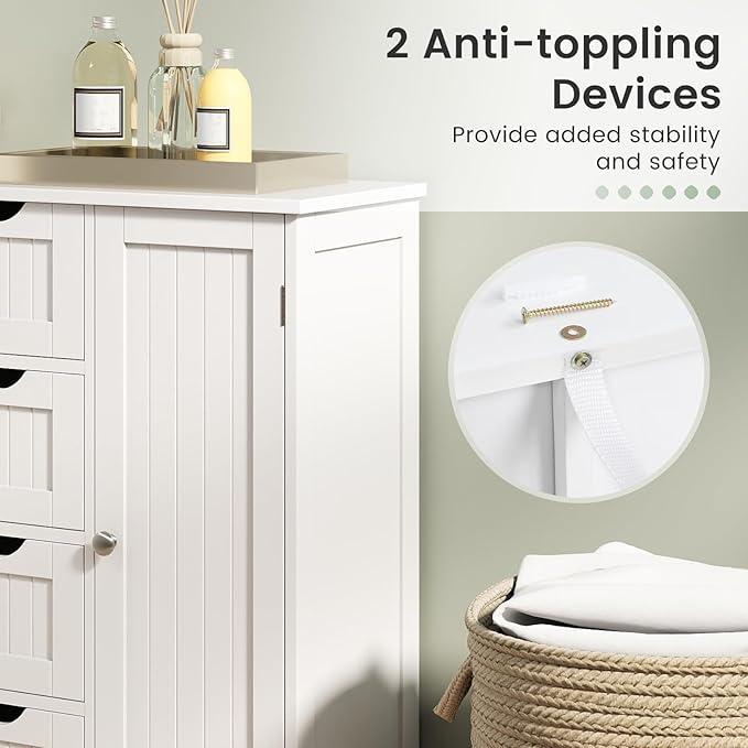 Tangkula Bathroom Floor Cabinet, Freestanding Storage Cabinet with 4 Drawers & Single Door, Adjustable Shelf, Multipurpose Bathroom Storage for Home Office, 21.5 x 12 x 32.5 Inches (White)