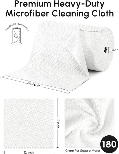 Microfiber Cleaning Cloths Roll, 75 Pack Tear Away Microfiber Towels Roll, 12" x 13" Lint Free Rags, Reusable Cleaning Cloths, Washable, Scratch Free,Ultra Absorbent Dish Rags(White Ripple)
