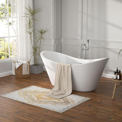 59" Freestanding Acrylic Bathtub – White Double Slipper Soaking Tub with Chrome Drain & Overflow, Glossy Finish for Modern Bathrooms #YSB9210