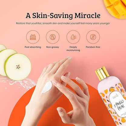 Home Spa Gift 10oz Deep Moisturizing Fragrance Body Lotion & 8 oz. Fine Fragrance Body Mist Set Luxury Self-Care Combo for Women and Girls (Mango Pear)
