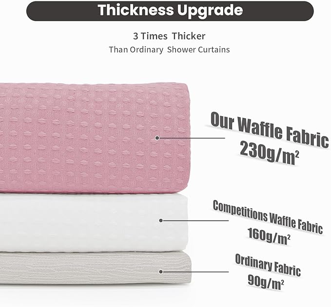 Inhousolu No Hook Shower Curtain with Snap in Fabric Liner Set Waffle Weave 230GSM Weighted Hem, Waterproof & Washable Bathroom Curtain Spa Luxury with Mesh Top Window 72" W x 72" L Pink