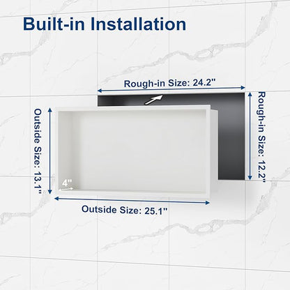Neodrain White Recessed Shower Niche Shelf Bathroom Cabinet in Wall (Inner Size 24" X 12"x4") Stainless Steel No Tile Needed Wall Niche for Bathroom Storage