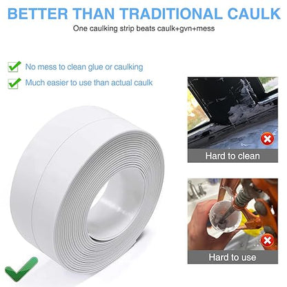Caulk Tape Bath & Kitchen Self Adhesive Caulking Tape Waterproof, Toilet Caulk Strip Bathtub Sealing Strip Shower Bathroom Tape Sealant, Traditional Caulking Replacement (White, 1.5" x10.5Ft)