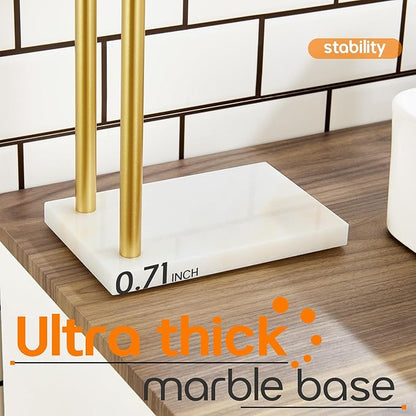 Hand Towel Bars for Bathroom Vanity Countertop 2-Tier Towel Rack Holders Stand with Heavy Marble Base Thicken Steady, Brushed Gold Stainless Steel AN7003GD