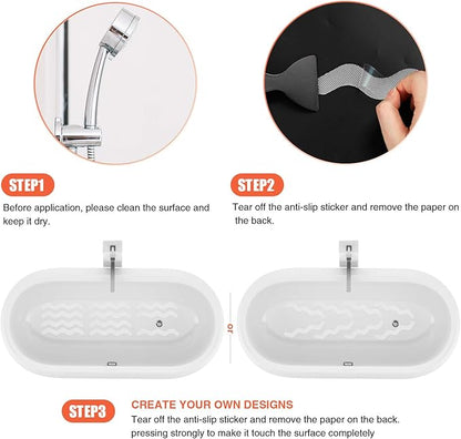 Anti Slip Shower Stickers, Adhesive Decals Safety Strips with Scraper for Bath Tub, Shower Floor, Stairs, 24 Pieces (Clear)