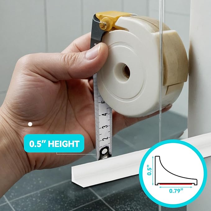 Shower Threshold Water Dam Barrier 67", Silicone Sealant Included, Collapsible Self-Adhesive Water Blocker, Shower Door Water Stopper for Floor Bathroom Kitchen Bathtub Sink