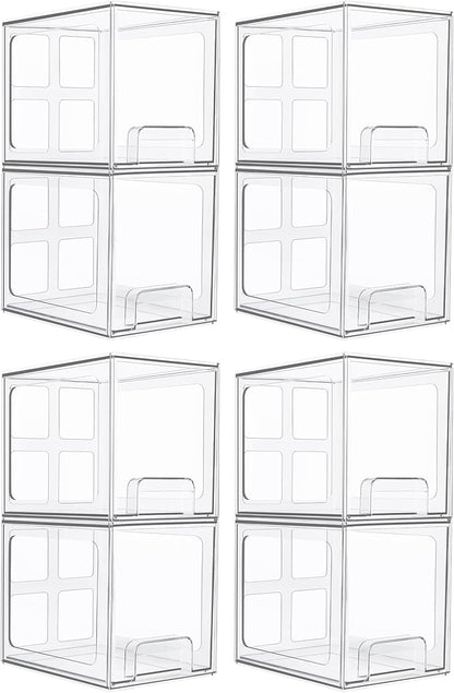 Vtopmart 8 Pack Stackable Under Sink Organizer Drawers, Clear Acrylic Storage Bins for Kitchen and Bathroom Cabinets, Baby Bottles, Cleaning Supplies, 6.6'' Tall Space-Saving Drawer System