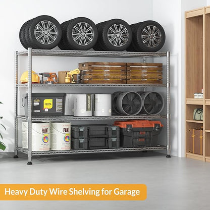 Himimi Storage Shelves with Wheels, 4-Tier Heavy Duty Steel Wire Rack Storage Shelving, Adjustable Metal Storage Shelves for Garage Kitchen Pantry Bathroom Laundry 18" D*60" W*72" H, Silver