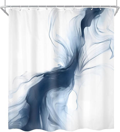 Cinbloo Navy Blue Shower Curtain 60Wx72H Abstract Modern Neutral Ombre Marble Minimalist Bathroom Decor Elegant Texture Chic Simple Painting Artistic Aesthetic Fabric Blue Bath Curtain with 12 Hooks