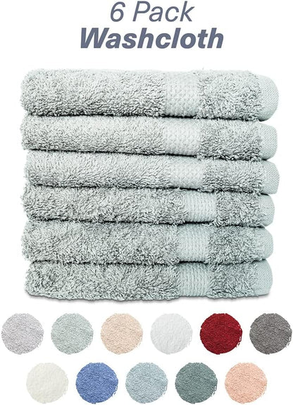 Hencely Premium 6-Pack Washcloths 12x12 Inches Soft Turkish Cotton High Absorbent and Quick Dry Dishtowel for Kitchen and Bath (Wash Cloth 6 Pack, Light Green)