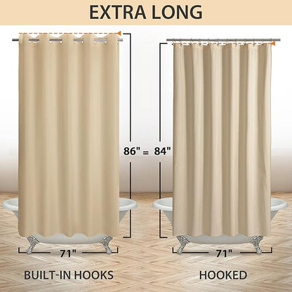 River Dream Extra Long No Hook Beige Shower Curtain or Liner - Soft Microfiber 84" Long Fabric Shower Curtain Liner Set, Machine Washable & Water Repellent, Beige, 71x86
