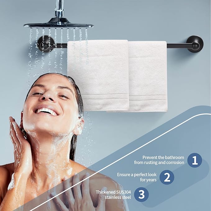 Bathroom Accessory Set,Matte Black Adjustable Expandable Towel Bar 4-Piece Bathroom Hardware Set Durable 24 inch Towel Rack Set Wall Mounted