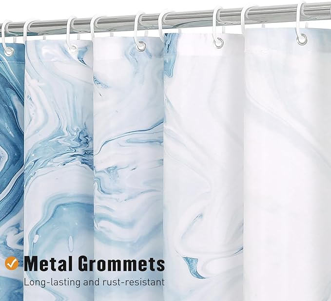MitoVilla Blue Marble Shower Curtain, Modern Ombre Elegant Fabric Cloth Shower Curtains for Luxury Bathroom Decor, Abstract Chic Summer Watercolor Shower Curtain, 72x72