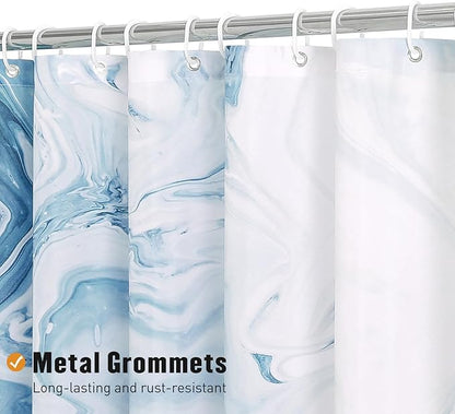 MitoVilla Blue Marble Small Stall Shower Curtain 36 x 72, Abstract Ombre Half Size Narrow Shower Curtain Set, 36 inch Modern Fabric Shower Curtains for Chic Luxury Bathroom Decor