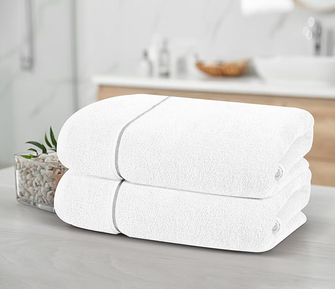 MyOwn Cotton 2 Pack Oversized Bath Towel Set 28x55 inches, Large Bath Towels, Ultra Absorbant Compact Quickdry & Lightweight Towel, Ideal for Gym Travel Camp Pool - White