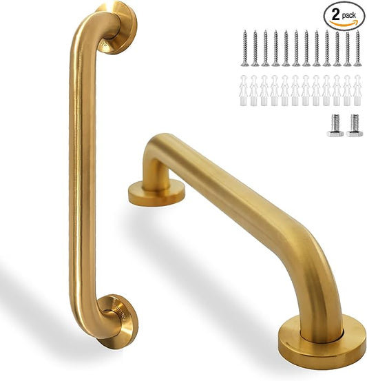 Shower Grab Bar, 2 Pack 16 Inch Gold Bathroom Safety Bar, 1.25" Diameter 304 Stainless Steel Grab Bars for Bathtubs and Showers, Handicap Shower Grab Bar for Seniors Elderly