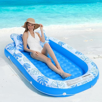 Inflatable Tanning Pool Lounger Float with Cervical Pillow - Pool Floats Adult for Sunbathing, Backyard, Pool Party - Inflate Ball Pit for Babies - Kids Swimming Pool Bed