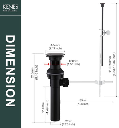 KENES Oil Rubbed Bronze Bathroom Sink Drain Assembly with Lift Rod, Bathroom Sink Drain with Overflow, Lavatory Pop Up Drain Stopper for Bathroom Vanity Sink, LJ-P701-8