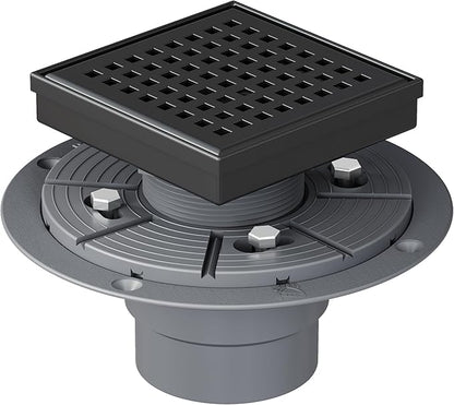 Neodrain 4 Inch Black Square Drain, 304 Stainless Steel Shower Drain Kits with PVC Base, Removable Cover Hair Catcher Strainer for Bathroom Floor Drain, Matte Black