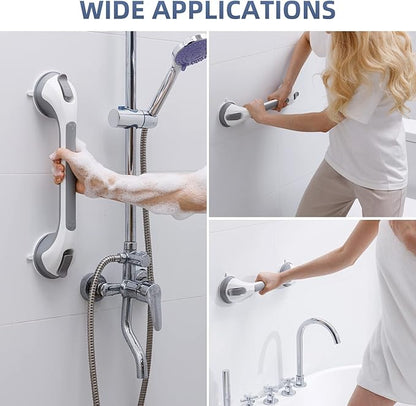 Grab Bars for Bathtubs and Showers 2 Pack Shower Handle, Heavy Duty Suction Grab Bar Bath Handrails for Seniors and Elderly, Bathroom Safety Grip No Drilling Waterproof Removable, Grey