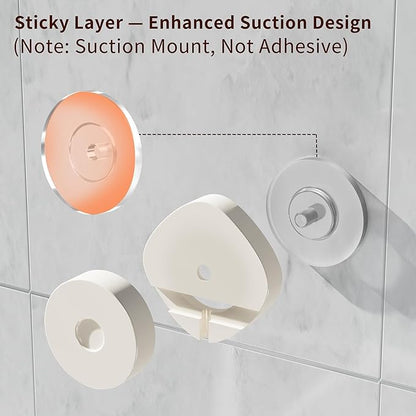 KEGII Suction Cup Shower Caddy, 2 Pack Shower Suction Shelf with Soap Holder & Hooks, No Drilling Bathroom Organizer, Stainless Steel Shampoo Holder for Bathroom Storage Basket, Cream White